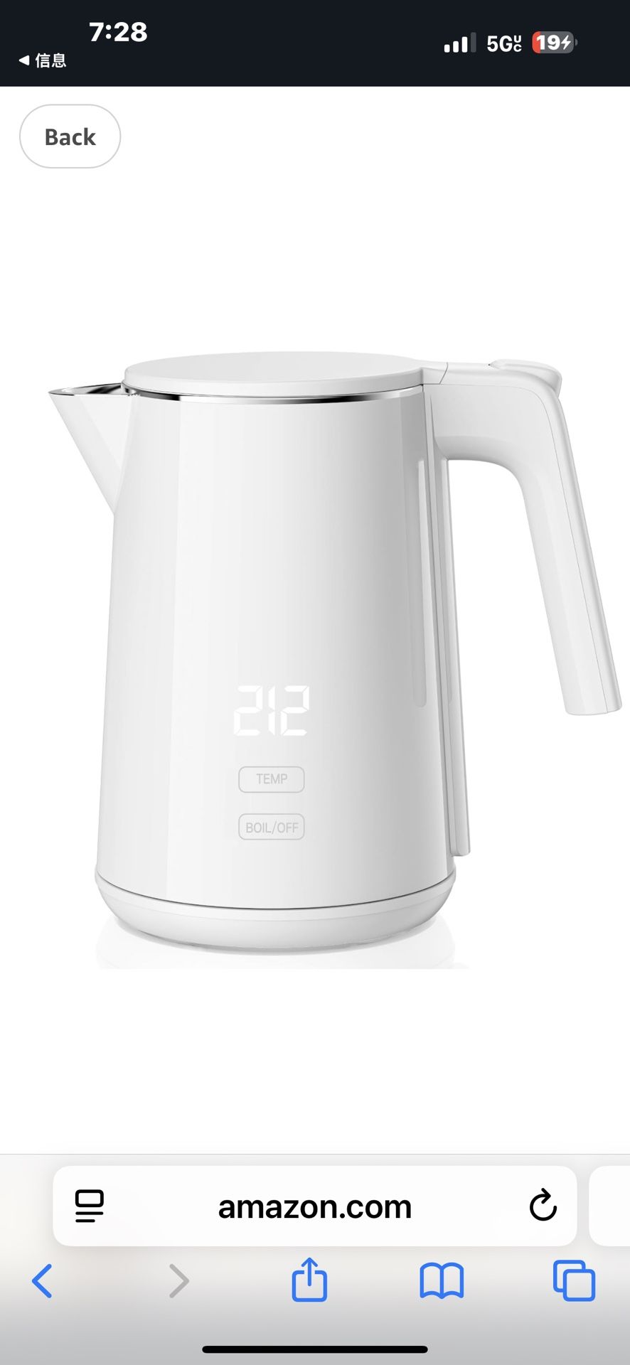 Electric Kettle, 1.0L 1200W Fast Heat with Auto Shut-Off, Boil-Dry Proof, 7 Temperature Control Teapot, Double Wall Stainless Steel Water Boiler Heate