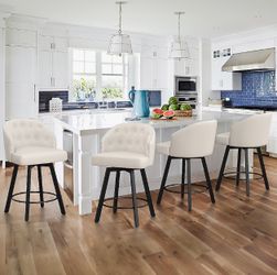 Ivory/Faux leather 26.4-in H Counter height Upholstered Swivel Metal Bar Stool 4 -Pack