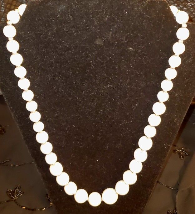 Vintage white satin glass like ball and gold accent  beaded  24-inch necklace.