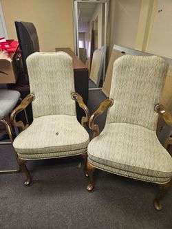 Pair of Queen Anne Upholstered Armchairs
