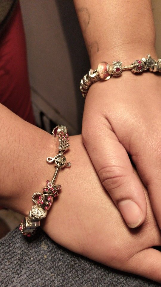 (2) *Mystery* Authentic Handmade Pandora Silver/Gold European Charm Bracelets