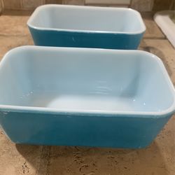 2-Vintage Pyrex Primary Blue Refrigerator Dish 502 NO Lid