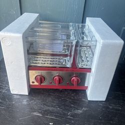 Wolfgang Puck 3-Compartment Electric Food Steamer Stainless Steel Red