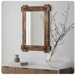 MeMoreCool Rustic Wall Mount Mirror, 36x24 Inch, Wood Framed Bathroom Mirror for Decor, Farmhouse Style Mirror for Bedroom Living Room
