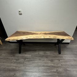 84.5” Live Edge Rain Wood Desk / Console / TV Stand – Solid Wood, Rustic Style 