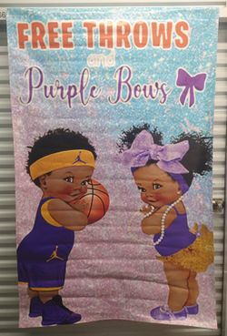 GENDER REVEAL BACKDROP: FREE THROWS & PURPLE BOWS
