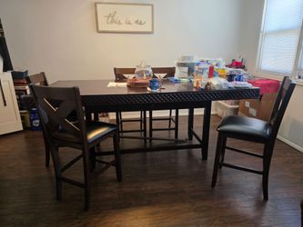 Dark Wood Counter Height Dining Table with 5 Chairs