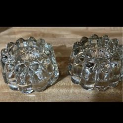 Set Of Two Glass Candle Holders Tapered Candles