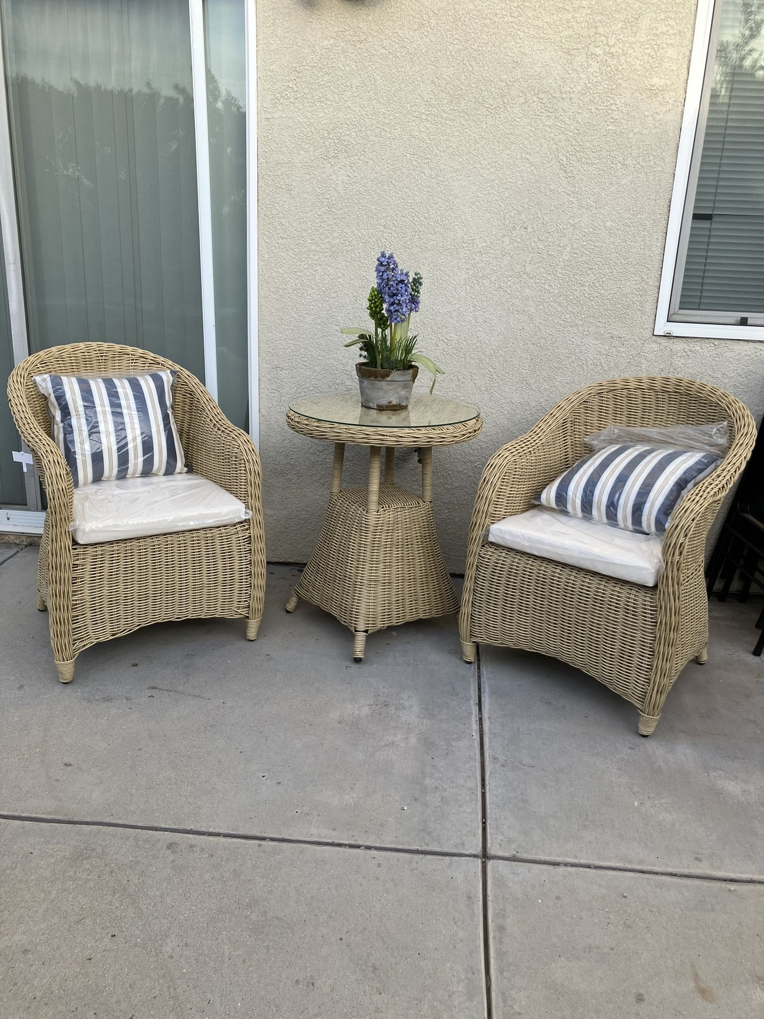 3 Pieces Wicker Woven Chat Set Of 3 Color: Tan 