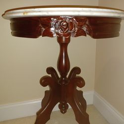 3 Italian Marble Top, Rose Carved Mahogany Tables: Coffee, Side, Accent 