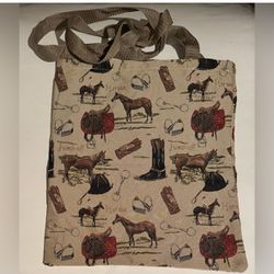 Horse Equestrian Canvas Tote Bag Stirrups Saddle Gloves Boots 