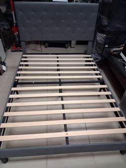 Full size bed frame gray fabric