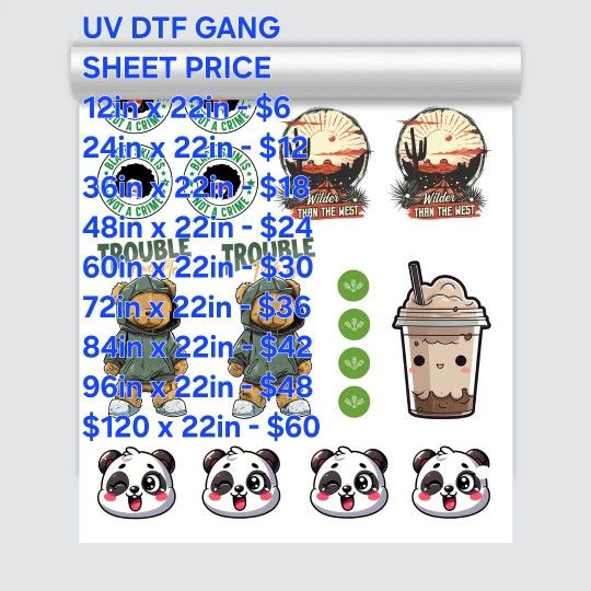 UV DTF Gang Sheet - Best For Cup, Glass, Metal, Hard Surfaces