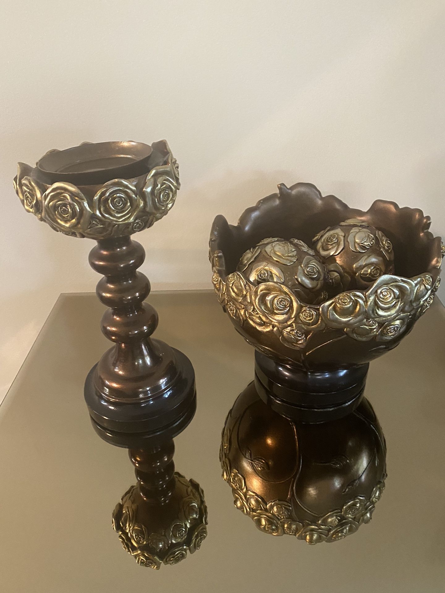 Candle Holder And Tray Whit Balls
