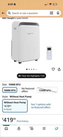 Amazon Basics 3-In-1 Portable Air Conditioner,
