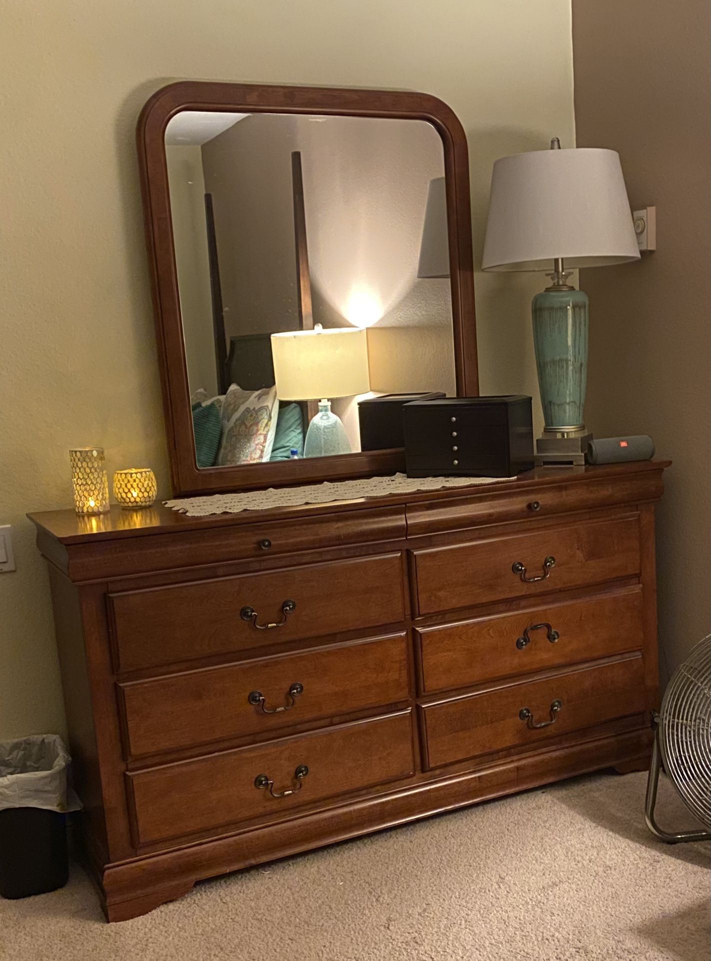 Cherry Wood Dresser With Mirror