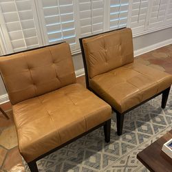 Modern Cognac Leather Accent Chairs (Set of 2) – Mid-Century Style