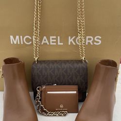Perfect Mother’s Day gift 🎁  Michael Kors set NWT Michael Kors small purse & Michael Kors heel ankle boots- Women's - Black/Brown size 8 serious inqu