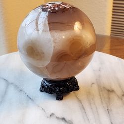2.4 Lb (1107g) Flower Agate Sphere Quartz Crystal 