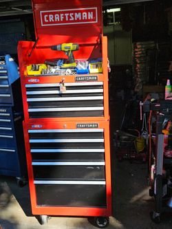Craftsman Heavy Duty Rolling Toolbox Full With Mostly USA Tools Including Keys And Power Plugs