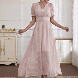 Puff Sleeve Blush Pink Maxi Dress 