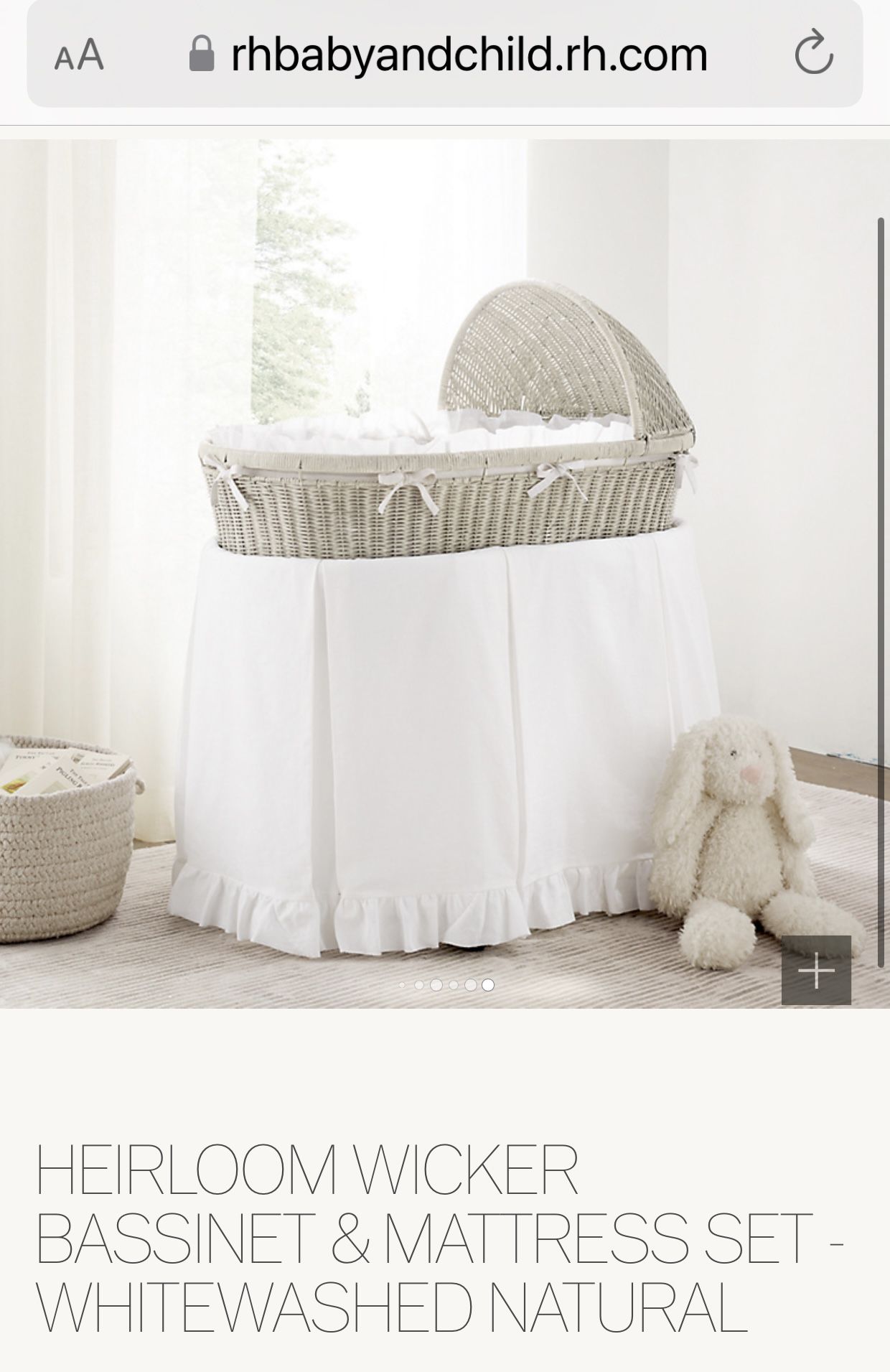 Restoration Hardware Heirloom Wicker Bassinet w/Mattress