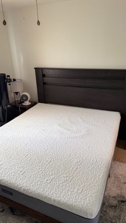 Almost new cal king mattress + frame + headboard