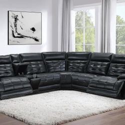 New Top Grain Real Leather Sectional Sofa With Power Recliners Power Head Rests USB Chargers And Wireless Chargers