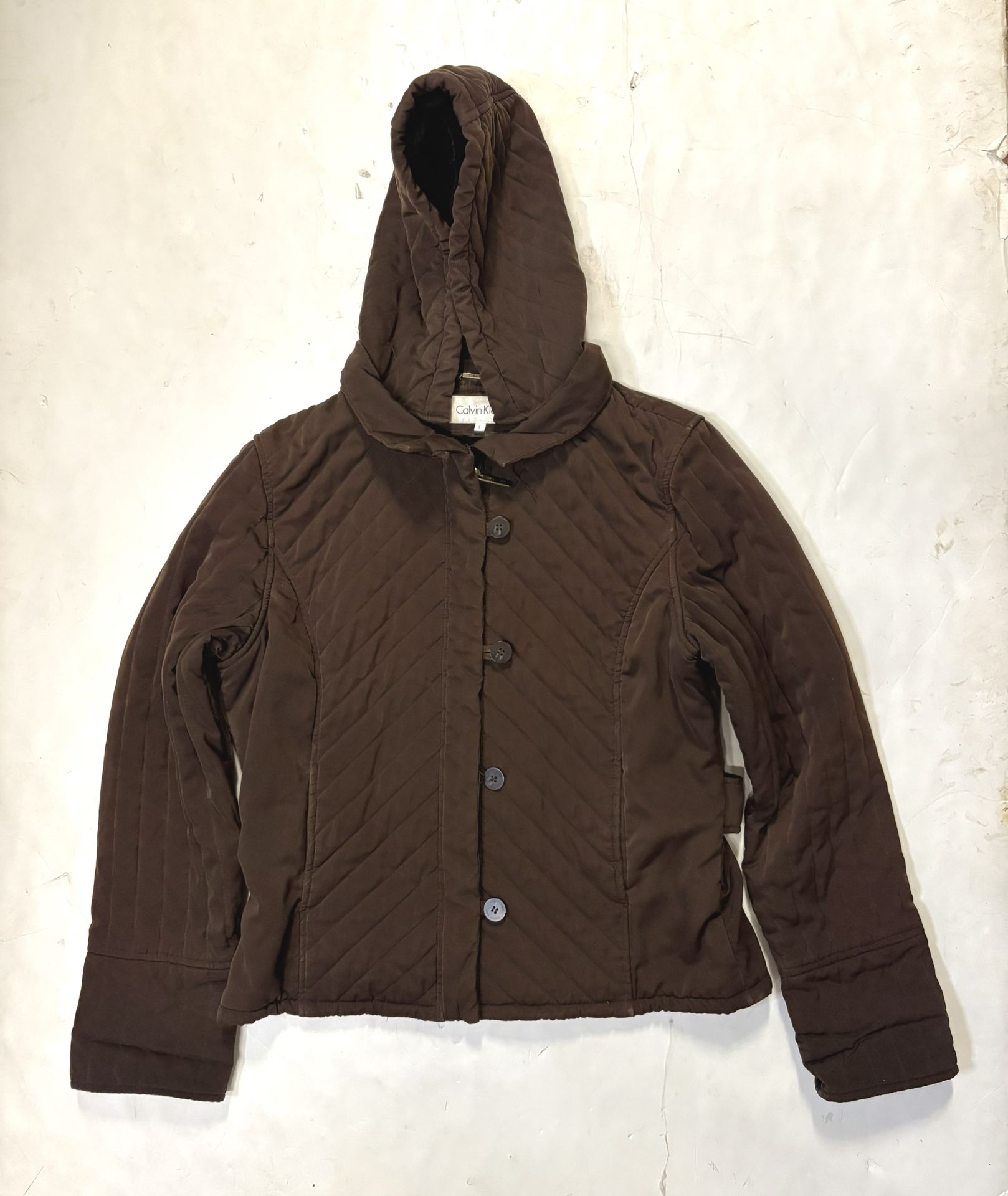 Calvin Klein Brown Quilted Women’s Size: Large Hooded Jacket