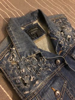 Custom hand distressed forever 21 men jean vest size S