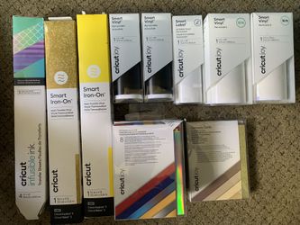 Cricut And Cricutjoy Bundle Smart Vinyl, Cutaway Cards, Foil Transfer Insert Cards, Smart Iron On And Transfer sheets.