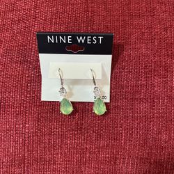  Nine West Green And White Stone Earrings In Silver Setting.