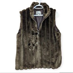 Vintage Tradition Country Collection Faux Fur Brown Zip Up Vest men Medium
