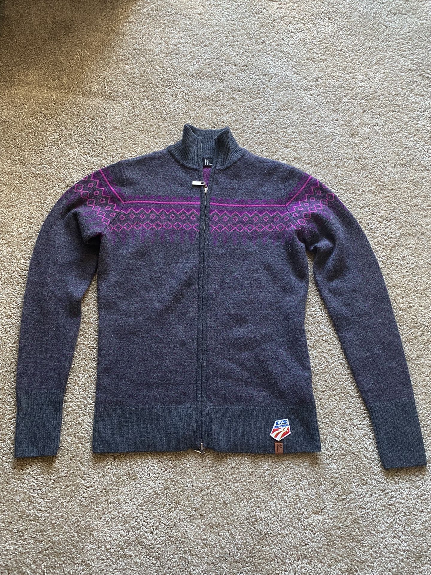 US Ski Team Full Zip Cardigan 100%Merino Wool