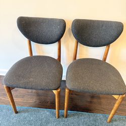 2 upholstered West Elm wood mid-century modern dining chairs