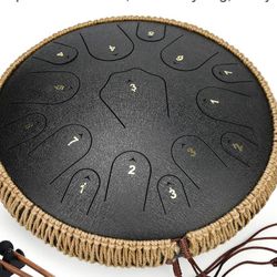 Steel Tongue Drum-14 Inch 15 Notes Tongue Drums, Steel Drum Instrument for Adults, Handpan Drums with Music Book, Handpan Drum Mallet, and Carry Bag, 