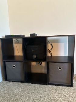 Black 6-Cube Storage Shelf with Fabric Bins