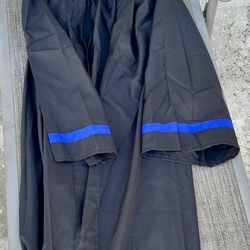 Graduation Gown & Cap Black 6'1"-6'2" w/ Blue Stripes