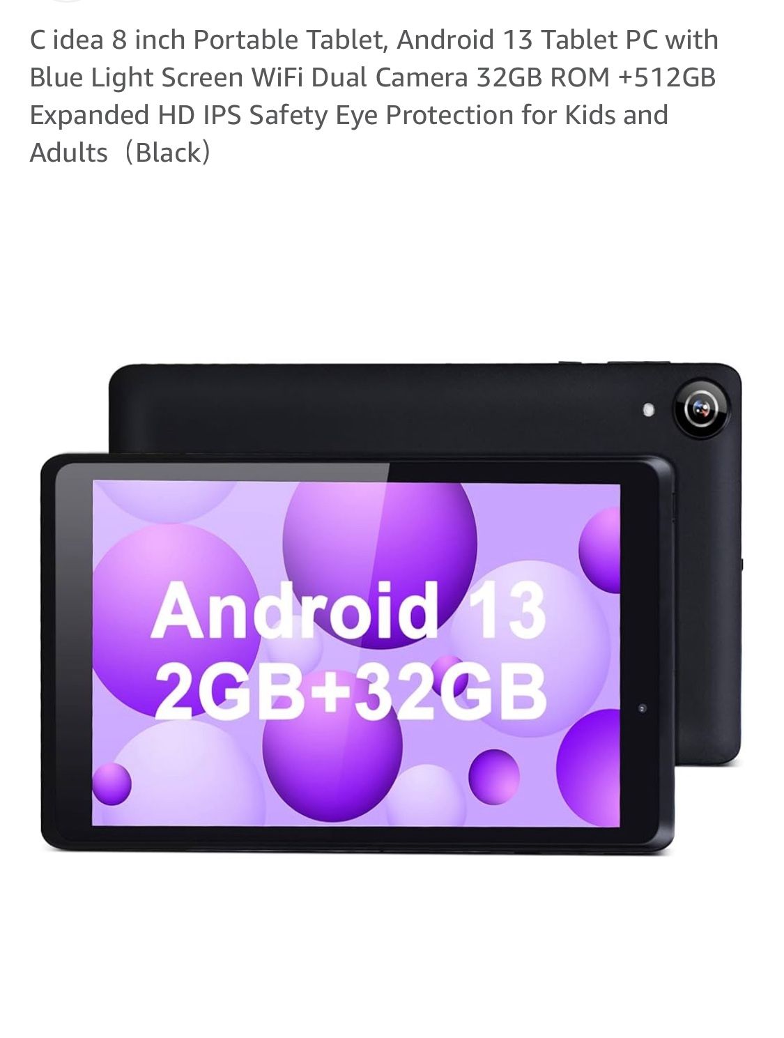 C idea 8 Inch Tablet with Android 13,Youth Tablet PC with Blue Light Screen WiFi Dual Camera 32GB+512GB Expanded HD IPS Safety Eye Protection for Teen
