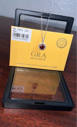 GRA Certified 2ct Red Moissanite Halo Pendant Necklace 8mm Round Brilliant