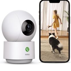 aosu 2K Security Camera Indoor, Baby Monitor Pet Camera 360-Degree for Home Security with 2.4 GHz Wi-Fi Router, One-Touch Call, Smart Motion Tracking,