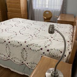 Full bedroom set - bed, mattress, dresser, bedside, office desk, and chair