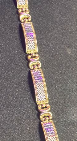 10K Two-Tone Gold Link Bracelet 6.5g 7 1/8” Textured Estate Jewelry
