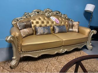Luxury Bone & Gold Tufted Sofa with Crystal Buttons – $2999.99+ tax