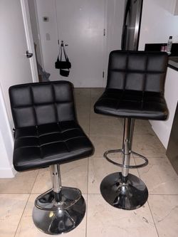 Black Faux Leather Adjustable Bar Stools – Set of 2