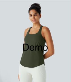 Halara UltraSculpt™ Round Neck Curved Hem Workout Tank Top (L; Deep Woodland Green)