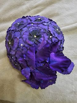 Purple Church Straw Hat With Flower Detail All Over