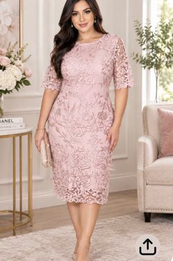 Pink lace midi dress with floral embroidery #formal #embroidered size 2x new