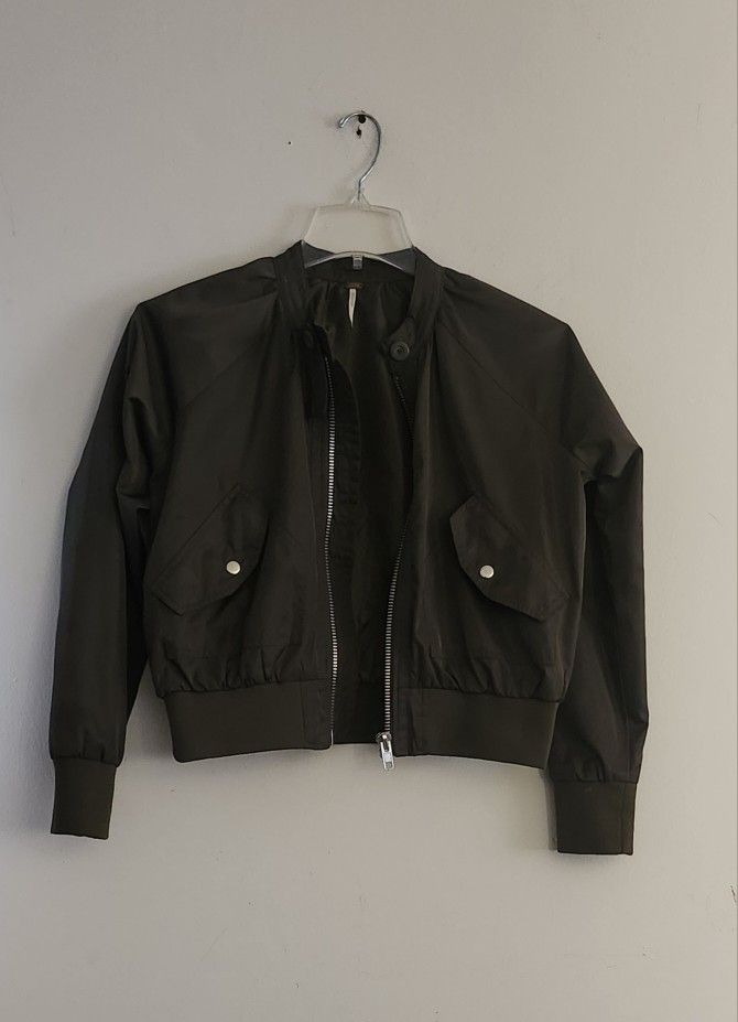 Free People Midnight Satin Bomber Jacket. Size: XS Color: Green