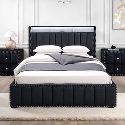 Black velvet bed with LED lights on headboard usb ports fully slated Queen $299 Full $280 brand new in box firm price
